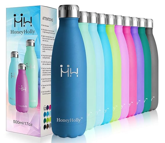 HoneyHolly Vakuum Isolierte Edelstahl Trinkflasche - 350/500/ 750 ml, Ideale Thermosflasche für Kinder, Kleinkinder, Schule, 