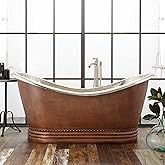 Signature Hardware 474274 Paige 66" Copper Soaking Freestanding Tub with Integrated Drain and Overflow - Antique Copper Patin