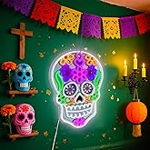 Day of the Dead Neon Sign - Mexican Sugar Skull LED Neon Light for Home & Bar Decor,Halloween & Día de Muertos Party Decoration