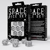 Space Dice Set Apollo by Q-Workshop &ndash; RPG Dice Set Inspired by NASA Apollo &ndash; Shimmering White with Black Engravings &ndash; Perfect for Tabletop Games &amp; RPGs &ndash; 7 Polyhedral Dice (D4, D6, D8, 2D10, D12, D20)