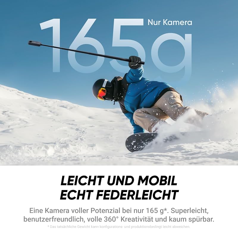 X4 Air, 8K 360°-Kamera 165 g leichte, Unsichtbarer Selfie-Stick, Wechsel-Linsen, Aufnehmen & dann ausrichten, KI-gestützte App, FlowState-Stabilisierung, integr. Windschutz, Starter-Bundle