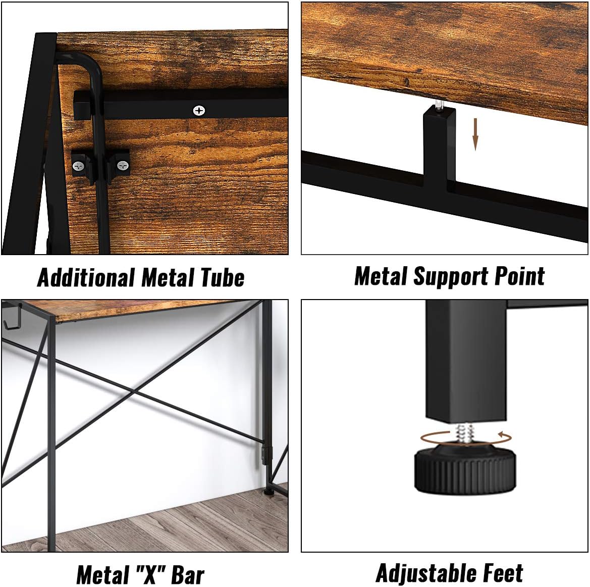 Engriy Folding Computer Desk, 39" Writing Study Desk for Home Office, Simple Industrial Style Wood Table Metal Frame for PC Laptop Notebook: Kitchen & Dining