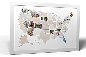THUNDER BUNNY LABS 50 States USA Photo Map - Frame Optional - Made in America (White, White Frame)