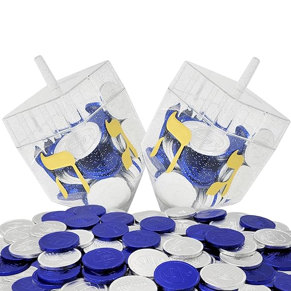 THE DREIDEL COMPANY 12-PACK BLUE & SILVER HANUKKAH MESH BAGS MILK CHOCOLATE COINS, HANUKKAH DESIGN GELT, NON GMO, KOSHER CERTIFIED OU-D