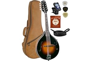 Kentucky KM-140 Standard Solid Carved Spruce Top A-Model Mandolin with Instrument Alley Bag, Tuner, Picks, Strap, Strings Bundle Sunburst Teardrop Body