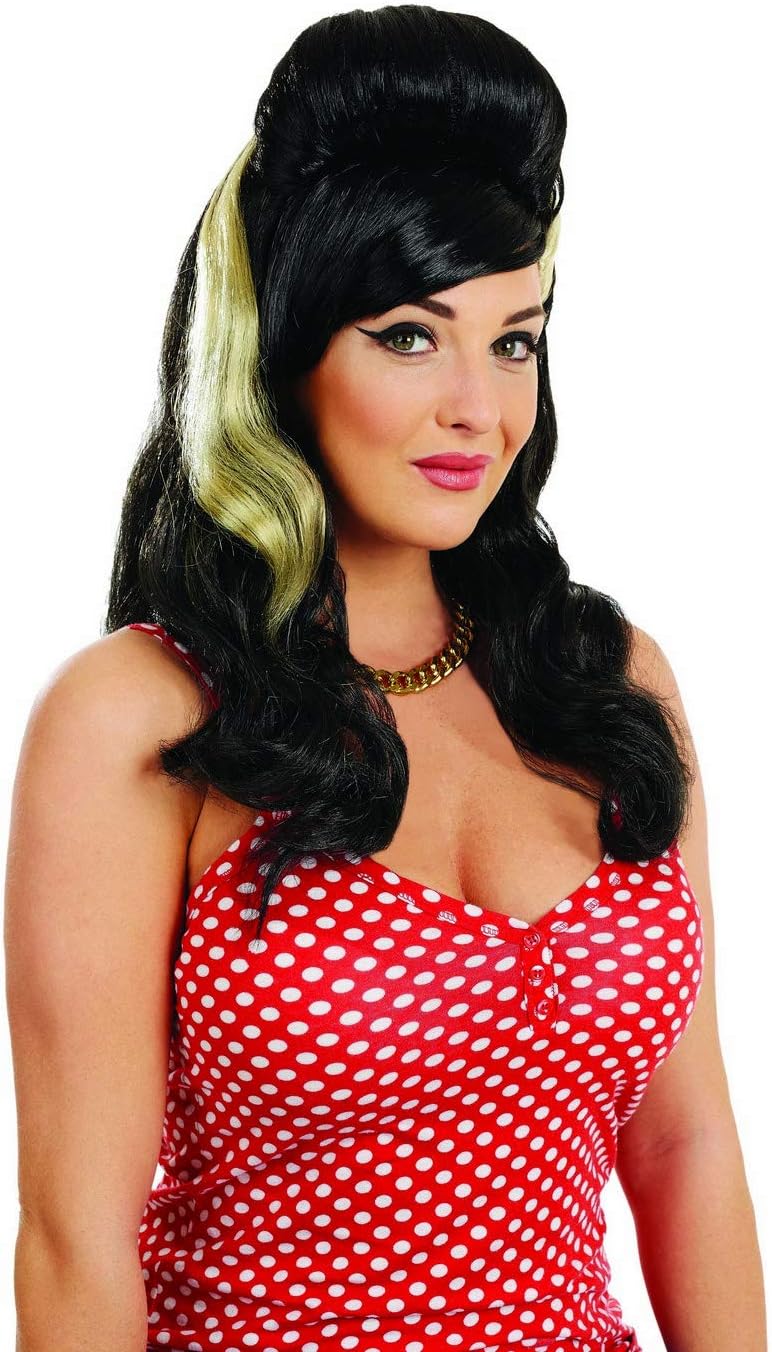 Adults Black Beehive Wig Womens Celebrity Pop Music Singer Hair Costume Accessory One Size