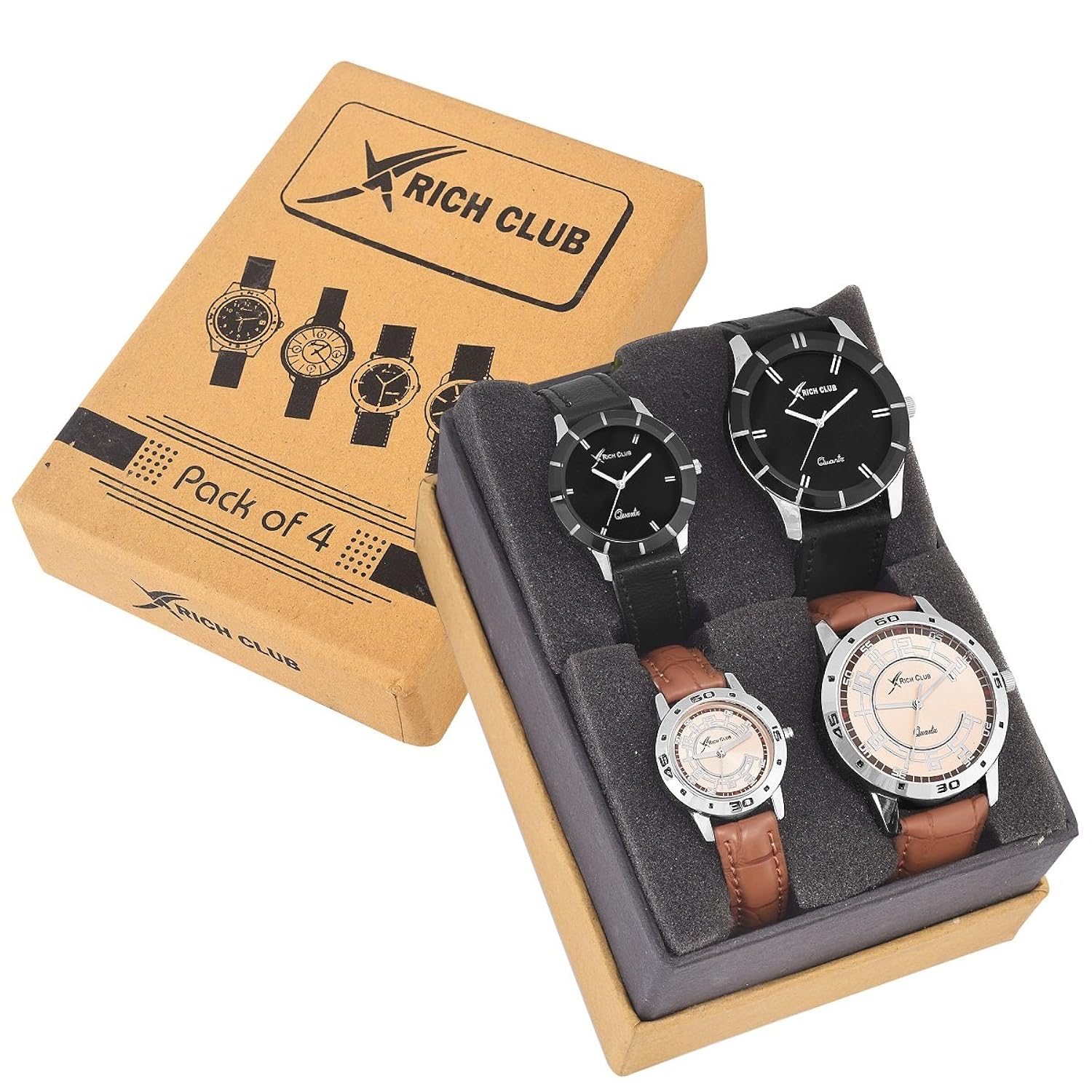 rich club analogue black,silver dial unisex family combo pack watch -fam-combo