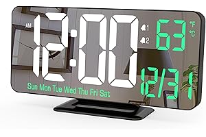 KOSUMOSU Desk Clock 6.7in Black Digital Alarm Clock with Dual Alarm, Dimming, Date, Day of Week, Temp, 12h 24h, Digital LED Clock for Table Decor, Digital Calendar Mirror Clocks Essentials