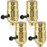 4 Pack UL Listed E26 Lamp Socket Replacement, Knob Switch, Gold | Lamp Switch Replacement, for Table Lamps, Floor Lamps, DIY Repair, Medium Threaded Base, Aluminum Shell, LED Bulb Compatible