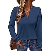 TICTICMIMI Women's V Neck Tops Long Sleeve Henley Shirts Casual Tunic Blouse