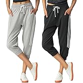 SPECIALMAGIC Women's 2 Pack Capri Pants Cropped Joggers with Pockets Capri Sweatpants