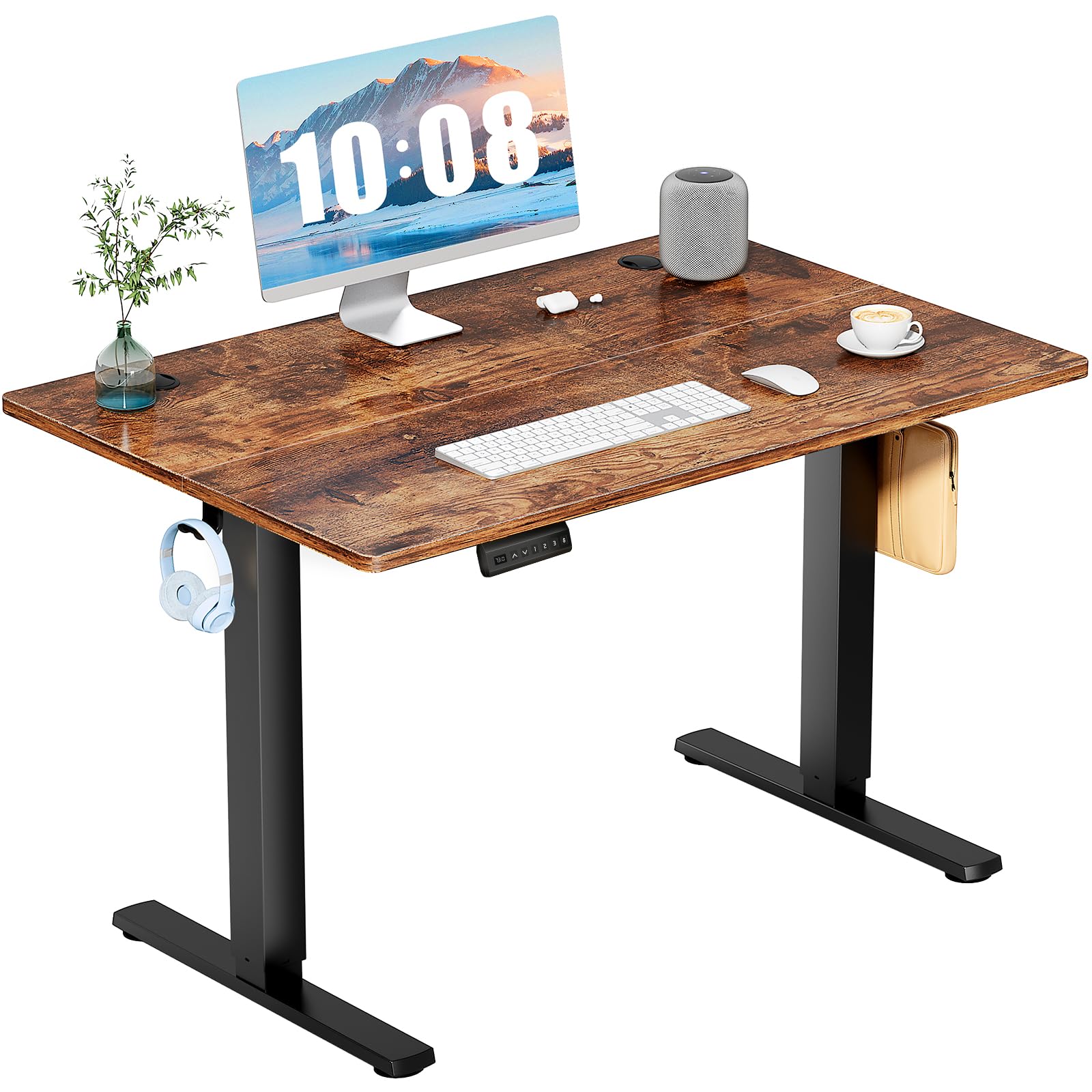 DUMOS 40 Inch Electric Standing Desk Height Adjustable, Sit to Stand Up Computer Workstations Work PC Table Home Office Study Writing Gaming Desks with Memory Presets for Walking Pad, Bedroom, Rustic Image