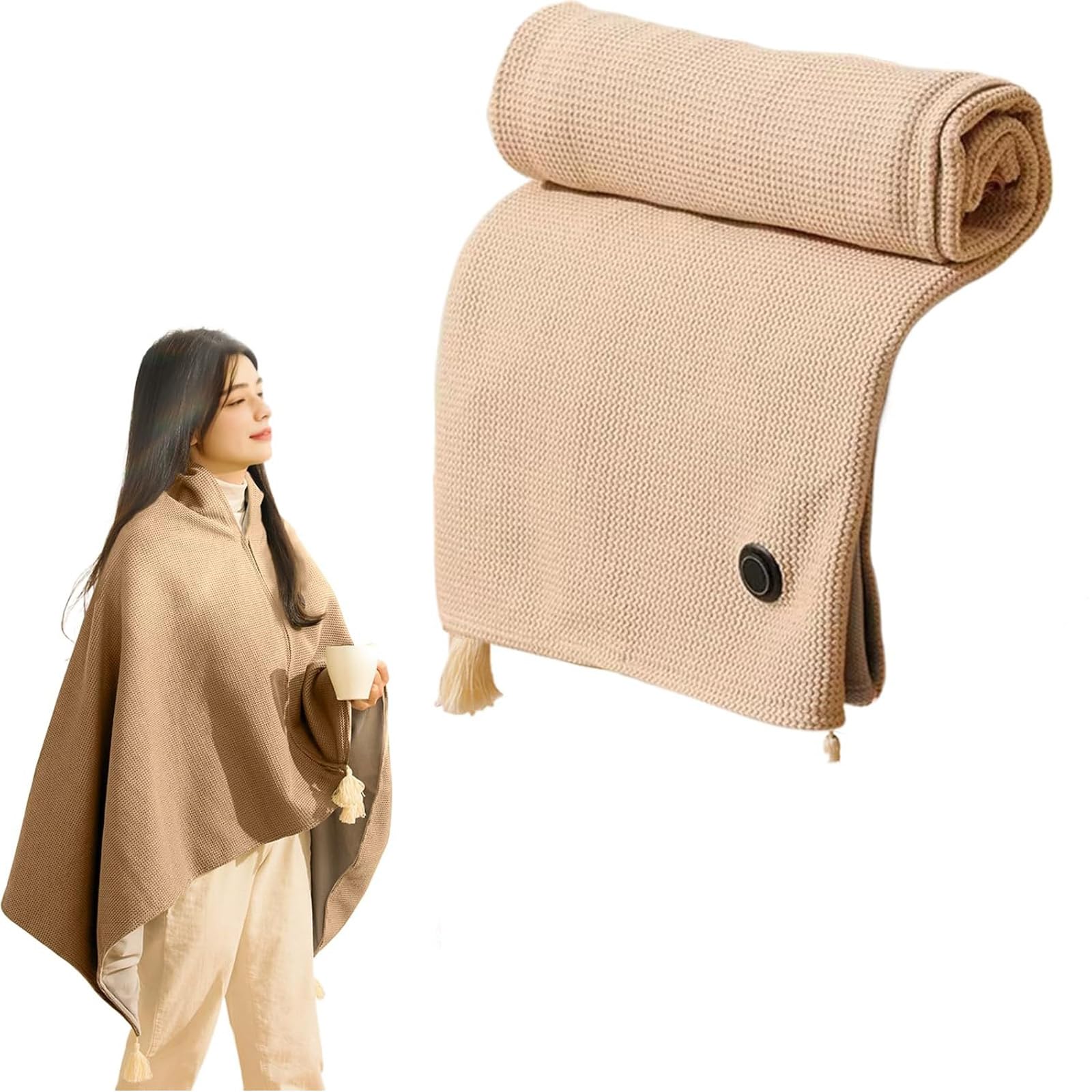 Photo 1 of 2026 New Portable Heated Blanket Shawl Wraps for Women,Portable USB Heated Blanket Shawl with 3 Heat Settings & Fast Heating, Beige Shawl Wrap for Women Men, Home Outdoor Office Use