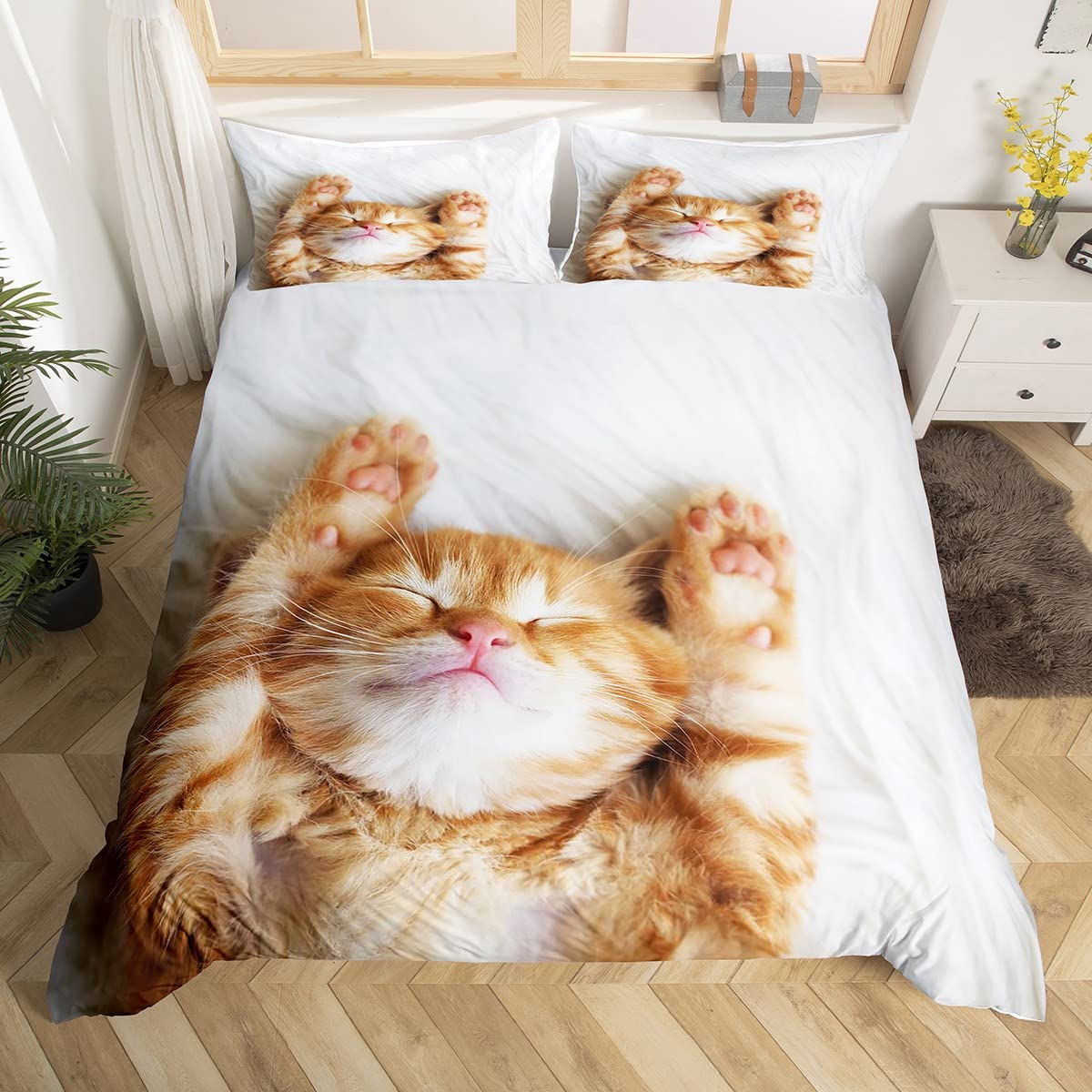 Cat Duvet Cover Pet Cats 3D Animal Bedding Set for Kids Boys Girls Teens Cute Kitten Comforter Cover 3Pcs Zipper Double Size Boys