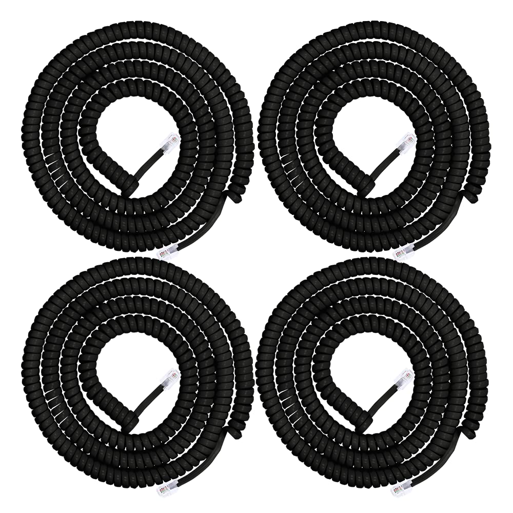 Power Gear Coiled Telephone Cord, 4 Pack, 2 Feet Coiled, 12 Feet Uncoiled, Phone Cord works with All Corded Landline Phones, For Use in Home or Office, Black, 46079