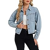 Denim Jacket Women Long Sleeve Cropped Jean Shirt Jackets Lightweight Button Down Casual Shacket Shirts with Pockets