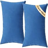 Small Travel Pillows, Mini Neck Pillow for Airplane, 2-Pack 7"x11", Blue | Soft Microfiber, Machine Washable, Support for Neck, Back, Knee, Ankle , Portable for Travel, Car, Home