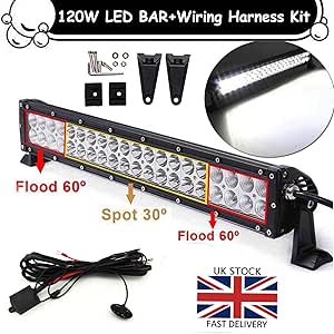 Barra de luz de trabajo recta 120 W foco de inundación Combo lámpara