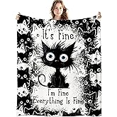LIANGW Funny Black Cat Blanket, It's Fine Everything is Fine Funny Throw Blankets for Home Bedroom Living Room Couch Bed Decor, Black Cat Mom Lovers Gifts for Women, 50x60 Inch