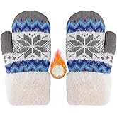 Eohak Girls Boys Winter Knit Mittens Double Layer Warm Gloves Cold Weather Knitted Mittens for 3-7 Years