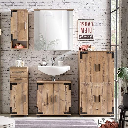 Lomadox Badezimmermobel Komplett Set Mit Holzoptik In Silbereiche Nb Waschbeckenunterschrank Mit Siphonausschnitt Led Spiegelschrank Mit Steckdose 4 Turiges Highboard Unterschrank Hangerschrank Amazon De Kuche Haushalt