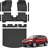 Floor Mats & Cargo Liner Custom Fit for Ford Escape & C-max 2013-2019, Door Sill Guards, All Weather TPE Rubber Anti-Slip 1st & 2nd Row & Trunk Mat Floor Liners for Escape 2019 Accessories