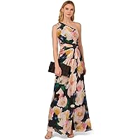 Amazon.com: Adrianna Papell Women's One Shoulder Chiffon Gown | Long  Evening Gown with Pleated Skirt, Fitted Bodice & Side Leg Slit, Midnight 2  : Clothing, Shoes & Jewelry