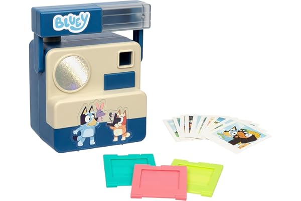 Bluey Chikit Chikit Pretend Camera, Role Play Toy Camera for Kids with 10 Photo Cards, 3 Pop-Out Film Cartridges, Toddler Toys Playset for Ages 3+