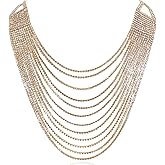 Humble Chic NY Simulated Diamond Statement Necklace for Women - Layered Cubic Zirconia Short Waterfall Chain Necklace