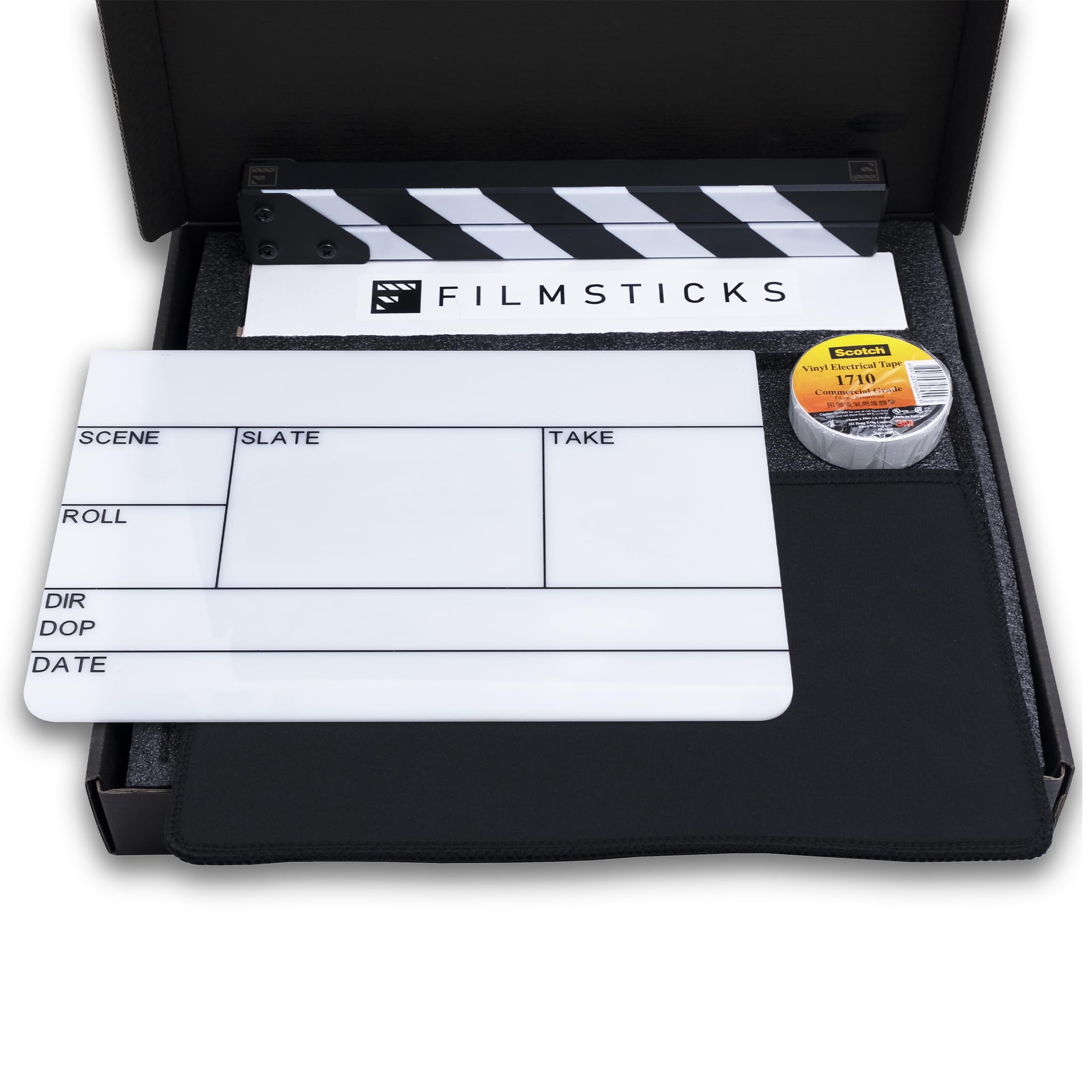 Filmsticks Premium Clapperboard Kit Medium EU Layout, 280x 90 mm, Acrylic Film Slate with All Weather ABS Clapper Sticks, Professional Wipe-Clean Movie Slate for Film and TV Production