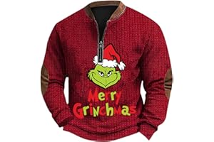 RTTUIOP Ugly Christmas Sweater Men Quarter Zip Pullover Long Sleeve V Neck Henley Funny Graphic Sweatshirts Knit Xmas Sweater