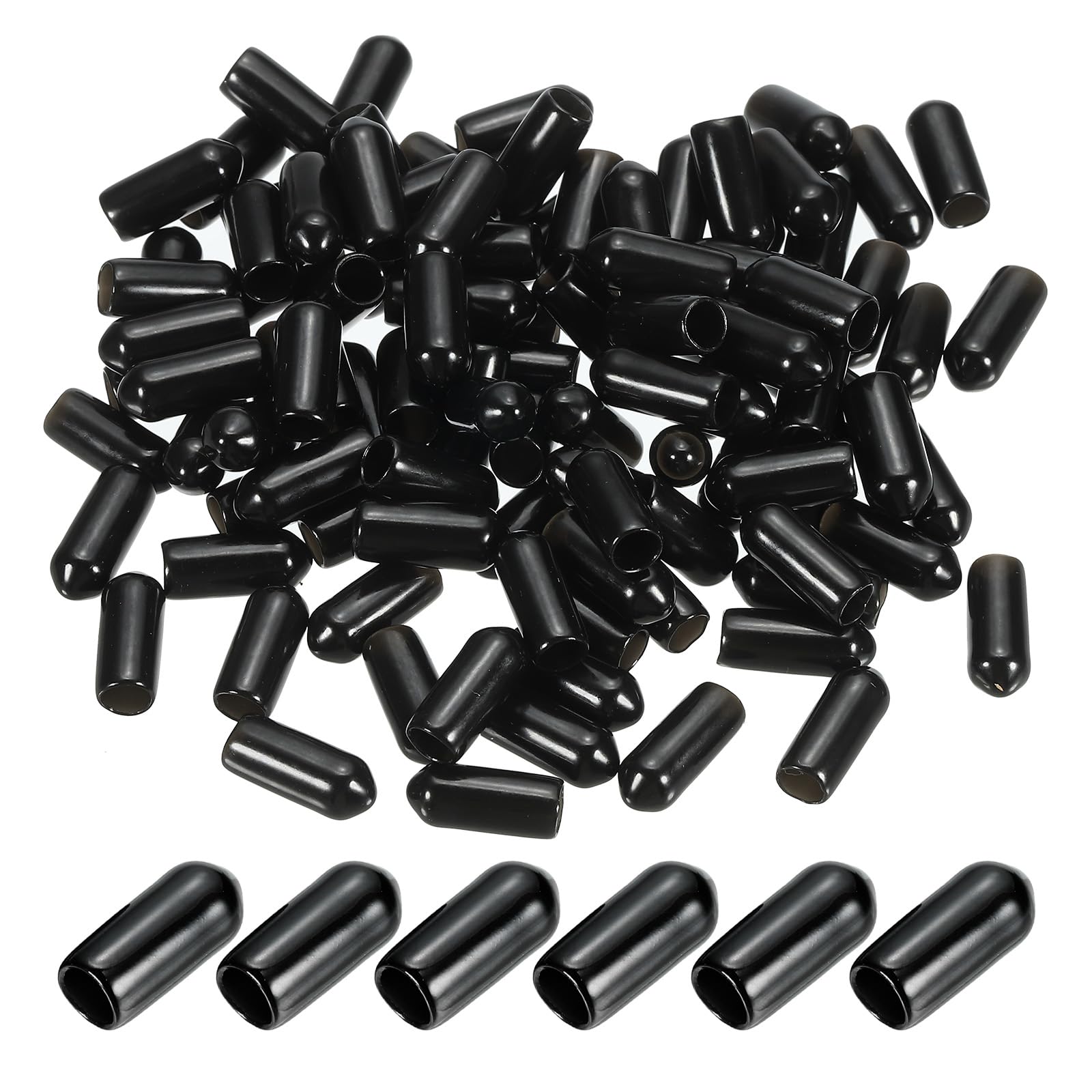 PATIKIL 5MM Vinyl Rubber End Caps, 150 Pack Flexible Bolt Screw Covers Caps Round Thread Protector Caps for Metal Tubing Rod Bolts, Black โ image 1