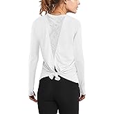 Mippo Long Sleeve Workout Shirts for Women Yoga Tops Open Back Running Shirts Athletic Clothes