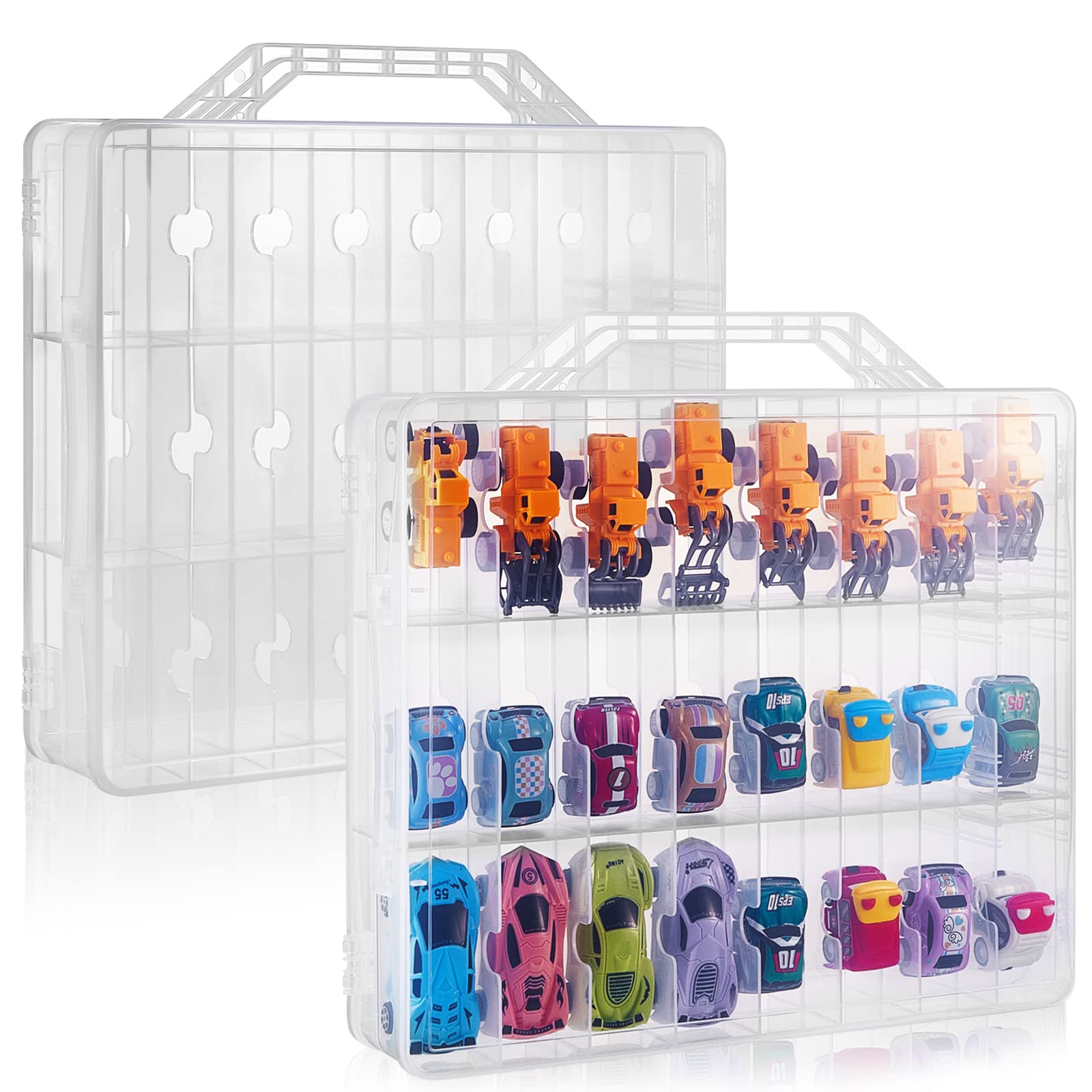 Photo 1 of 2 Pack Toy car Storage Case with 48 Compartments Toy Organizer Compatible with Cars, Small Dolls, Tiny Toys, Crafts Supplies
