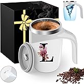 Initial Magnetic Stirring Coffee Mug Stainless Insulated Travel Cup Lady Boss Coworker Appreciation Colleague Manager Team Member Gifts Employee Executive Assistant Farewell Leaving Retirement Xmas,L
