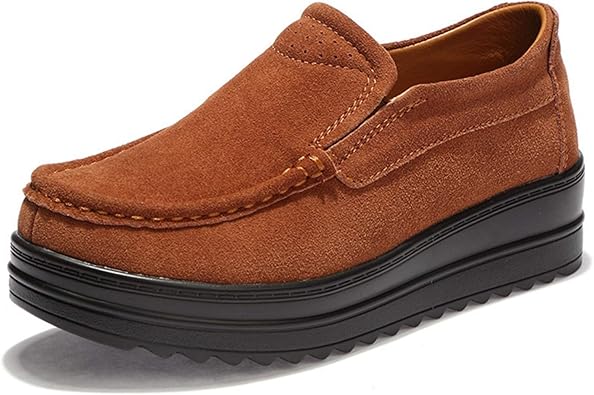 Amazon Adsns ローファー レディース 厚底 スエード モカシン ウォーキングシューズ カジュアル ドライビングシューズ フラットシューズ 厚底靴 身長アップ 美脚 防滑 通気 歩きやすい 春夏秋 婦人靴 超厚底 25cm 厚底スリッポン Adsns モカシン