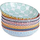Selamica Ceramic Pasta Bowls Set 34 OZ, Large Salad & Dinner Bowls 8.6 Inch, Wide Shallow & Deep Plates for Pasta Soup, Microwave & Dishwasher Safe, Set of 6, Assorted Colors