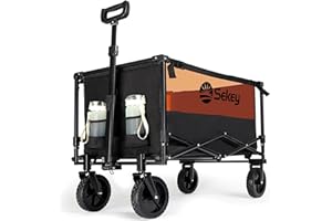 Sekey Collapsible Foldable Wagon with 220lbs Weight Capacity, Heavy Duty Folding Utility Garden Cart with Big All-Terrain Beach Wheels & Drink Holders. Black&Orange