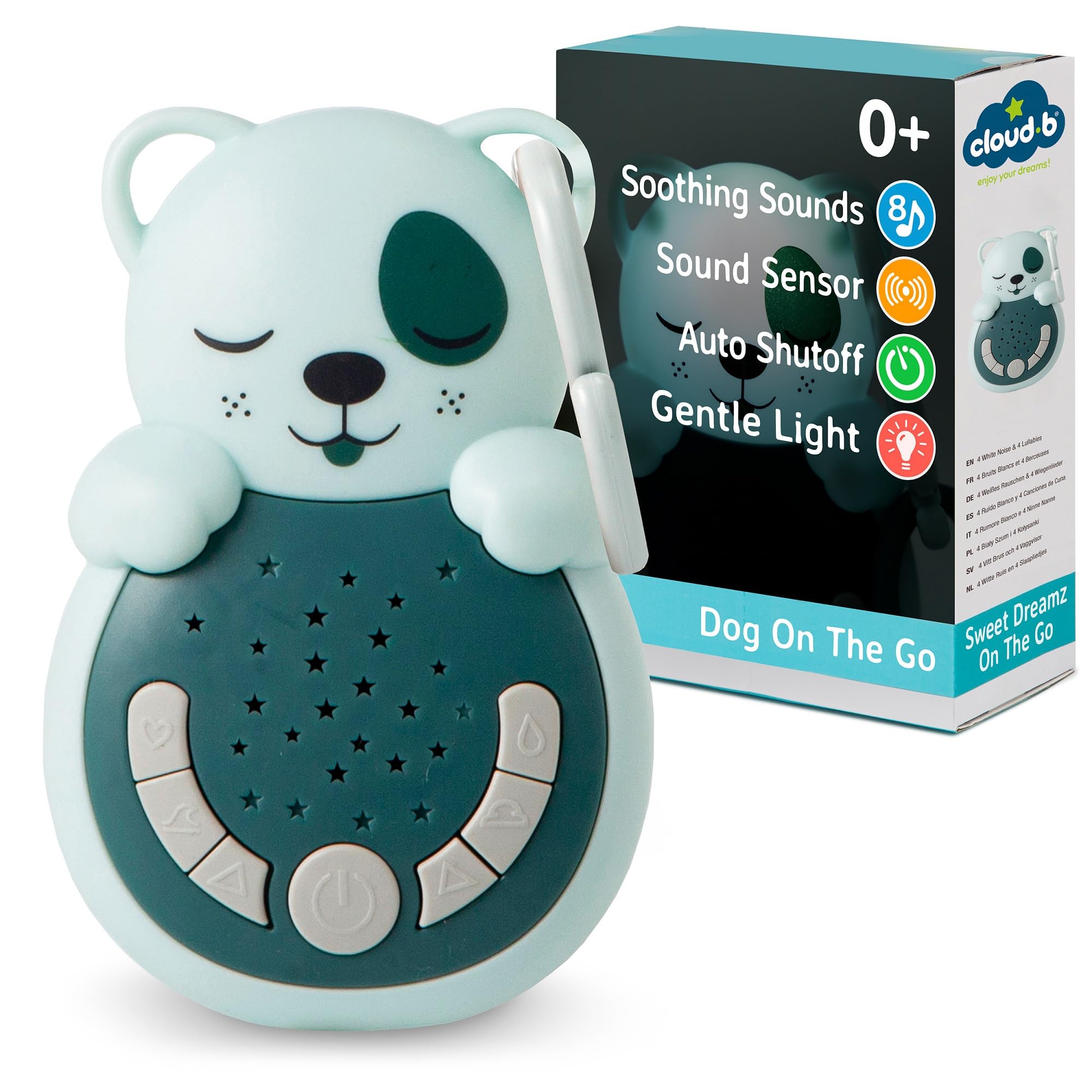 Cloud b Sweet Dreamz Dog - Comforting White Noise Machine Baby Smart Sensor | Auto Shut Off, Soothing Sounds, Eases Fear of Dark - Sleep Aid Baby