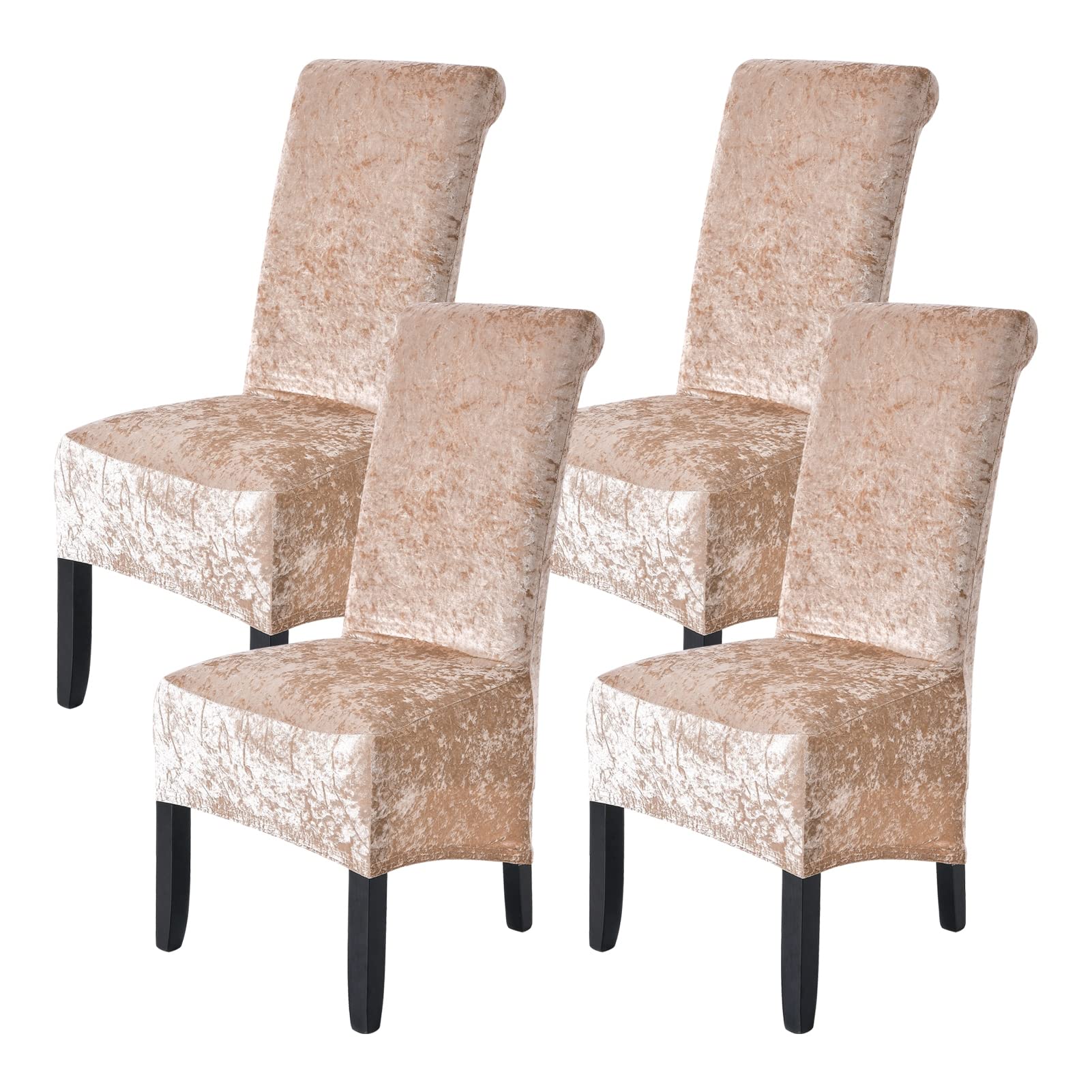 abodos Dining Chair Covers, Crushed Velvet Stretchable Elastic Chairs Protective Cover, Removable Washable Slipcovers for Dining Room Wedding Banquet Party Chair Covers,champagne,set of 4