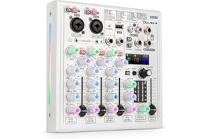 Bolanle 4-channel Mixer Professional Audio Mixer with Built-in Sound Card and Recording Function, USB Audio Interface/Bluetooth, Suitable for Podcasting, Karaoke, Studio