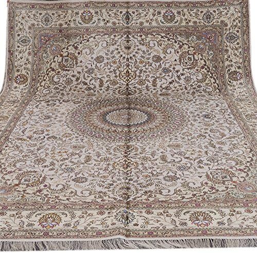 YILONG CARPET Yilong 9'x12' Handwoven Oriental Silk Rug Vintage Classic Nain Persian Traditional Handmade Carpet for Living Room (9-Feet-by-12-Feet, Ivory) 1294