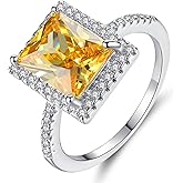Psiroy Women's Jewelry 925 Sterling Silver Plated Simulated Citrine Halo Engagement Ring