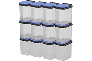 Buddeez Multi-Purpose Hardware Storage Bins Bits and Bolts Small Storage Containers, Hardware Organizers, Clear Containers With Blue Stackable Lids, Bolt and Screw Organizer (1 Quart - 12 Pack)