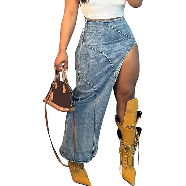 Amazon.com: HTD Women's Denim Maxi Skirt Camo Long Skirts