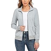 andy & natalie Women's Stand Collar Zip up Long Sleeve Jacket with Pockets Running Sweatshirts Jackets