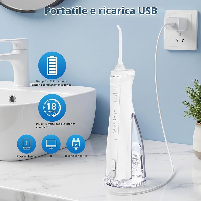 Idropulsore Dentale Portatile Ricaricabile 300 ML