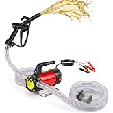 12V Diesel Transfer Pump Kit, 13 GPM Electric Fuel Transfer Pump with Adjustable Nozzle and Hoses, Portable Self-Priming Utility Pump for Tractor, Truck, Boat, Diesel, Kerosene