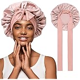 Satin Hair Bonnet with Wide Band Silk Sleeping Bonnets Hair Wrap for Women Girls Night Cap with Tie Band Satin Bonnet (Light Pink)