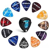 18 Pack Celluloid Guitar Picks with Organizer Storage Box & Holder Case, 0.5 0.57 0.75 0.84 1.0 1.2 mm 6 Thin Medium Heavy Th